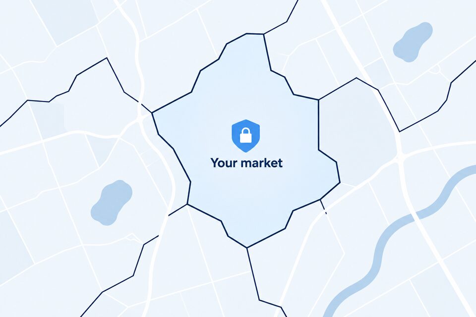 Map with your market outlined and locked, surrounded by neighboring markets