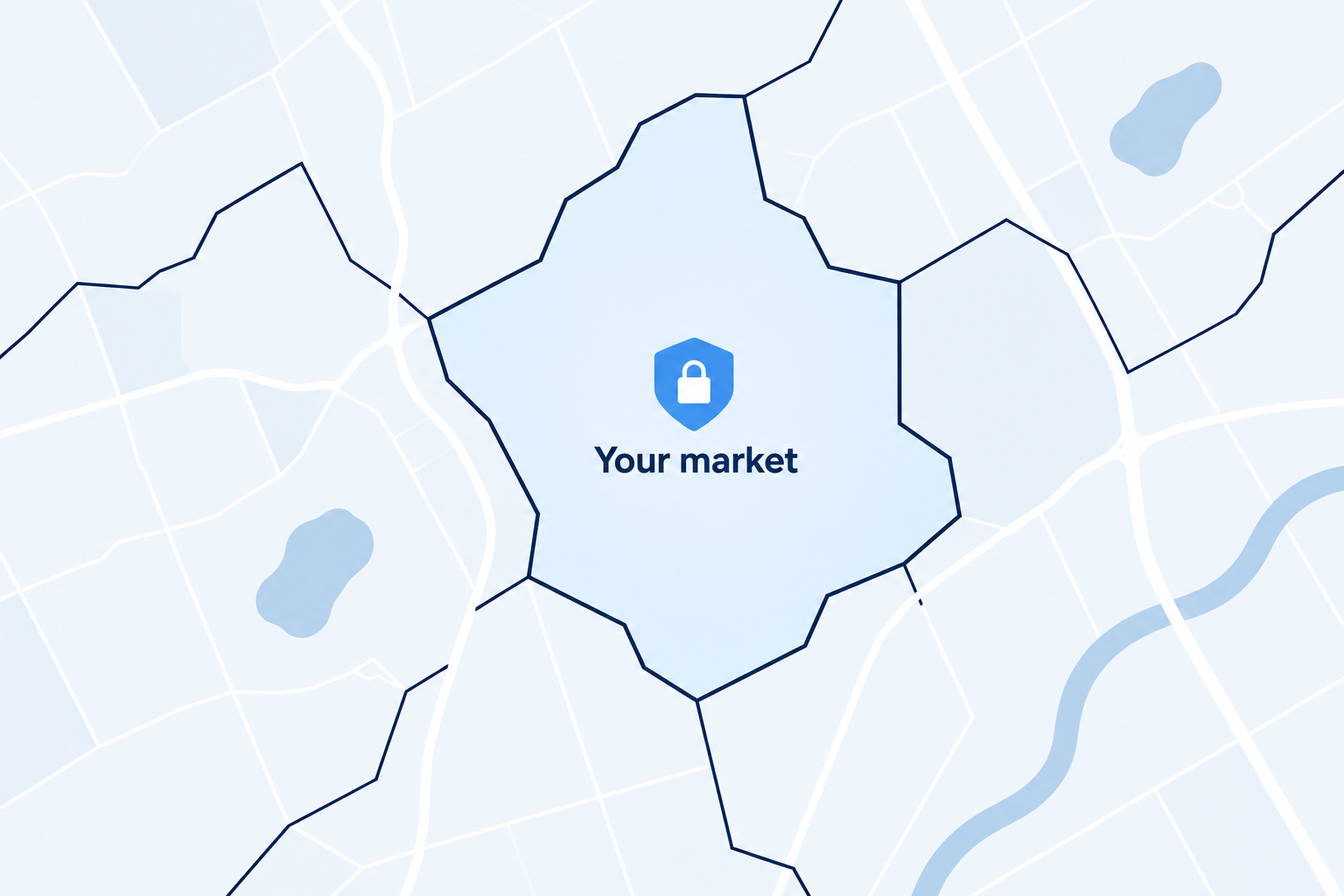 Map with your market outlined and locked, surrounded by neighboring markets